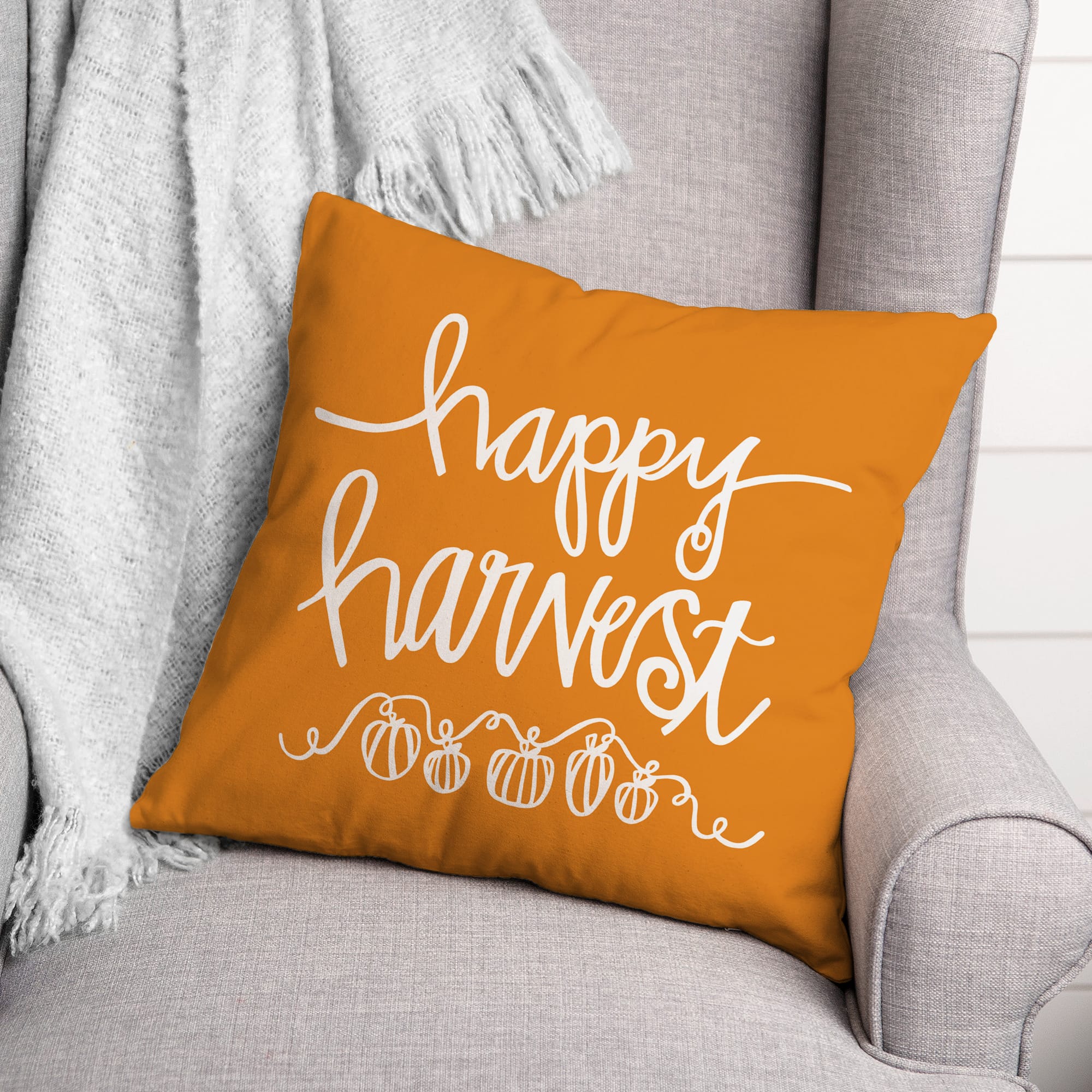 Orange Happy Harvest Throw Pillow